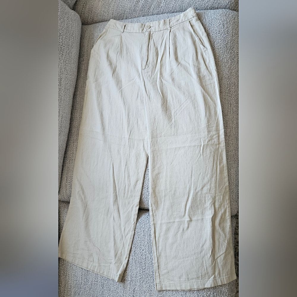 linen blend wide leg high rise pants